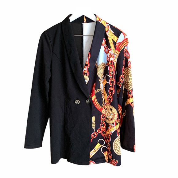 SHEIN Jackets & Blazers - Shein Black Gold Chain Print Blazer